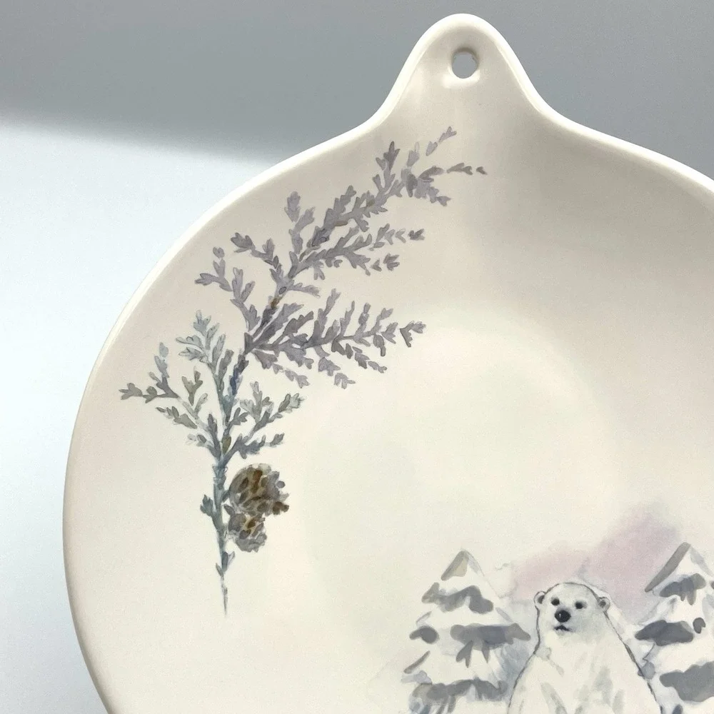 Pfaltzgraff Winter Frost Polar Bear Ornament Shaped Plate Cookie Dish Tray - USA